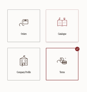 Vendor portal menu with Orders, Catalogue, Company Profile and Terms